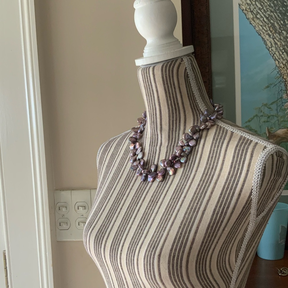 Peacock Purple Baroque Pearl Short Chunky Necklace Iridescent OOAK Rare Tahitian - Picture 14 of 16